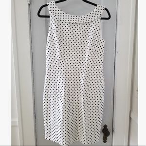 Navy and white polka dot Lands’ End dress